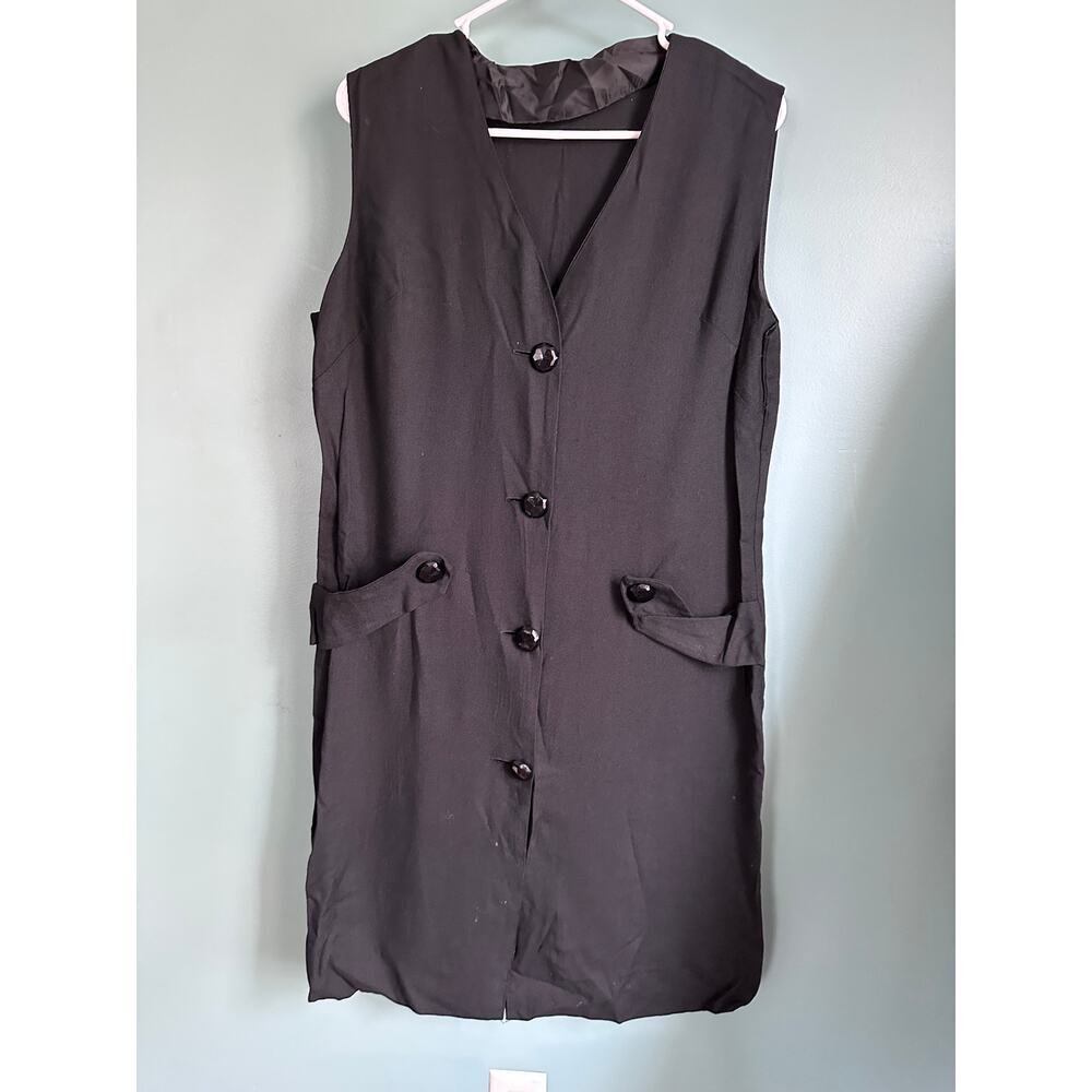 Vintage Midi Long Black Button Down Vest Blouse